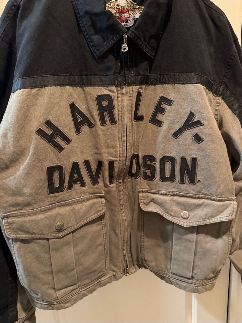 Harley-Davidson men’s Two-Tone Black and Gray Jean Jacket - Picture 2 of 9